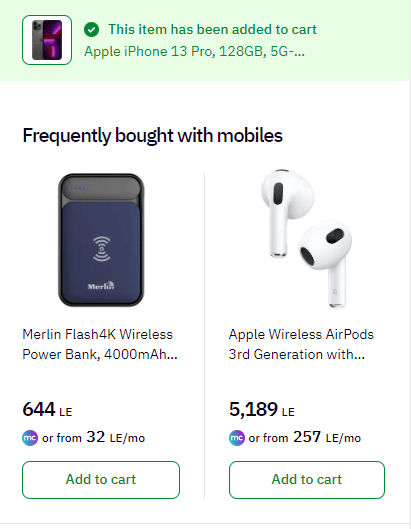 Personalized add to cart page for electronics store