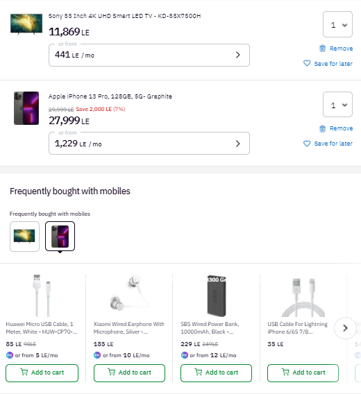 Personalized cart page recommendations for electronics