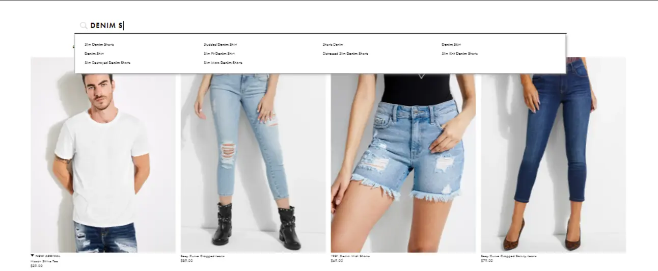 Denim brand personalized search results page