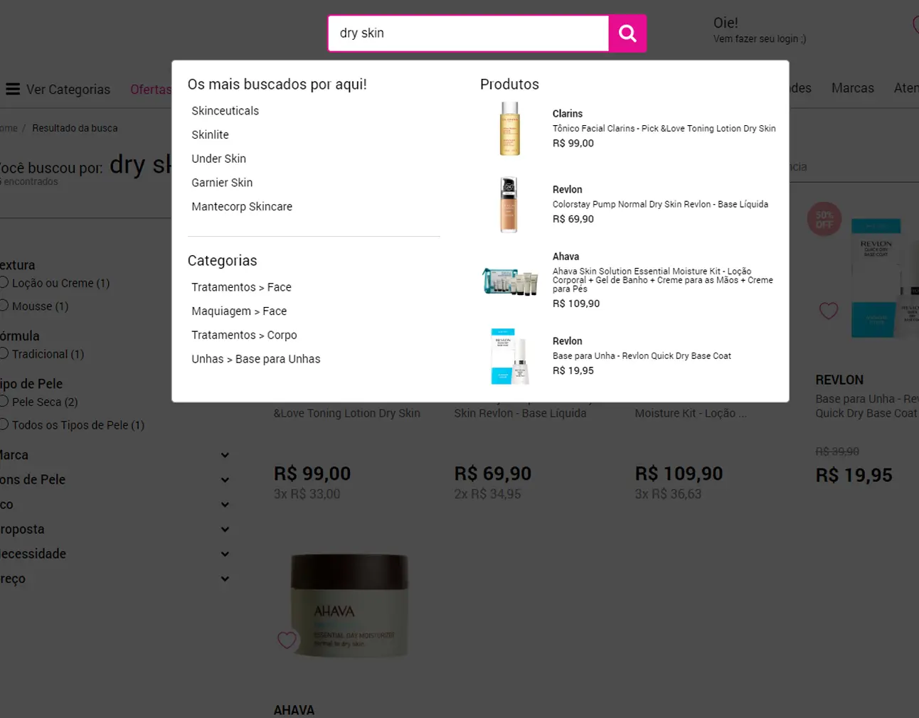 Época Cosméticos personalized search results